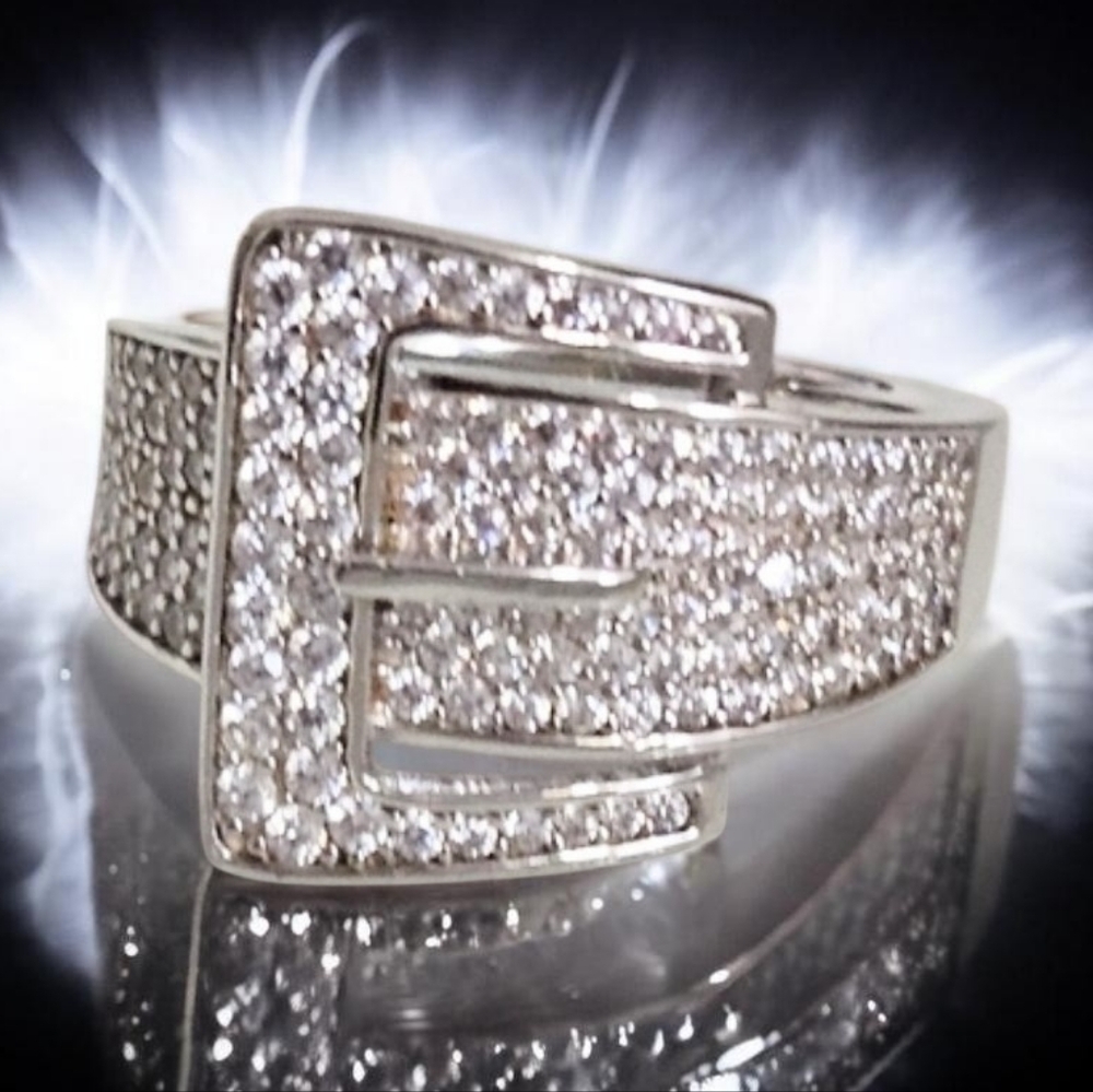 BELLA LUCE BUCKLE RING RHODIUM OVER STERLING SILVER SIZE 9
